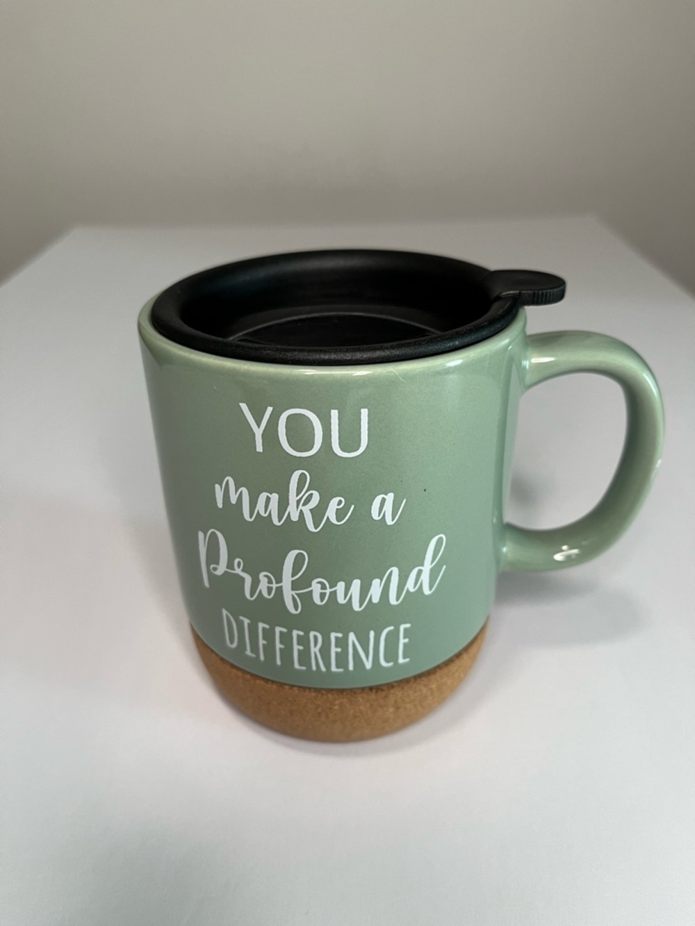 You Make a Profound Difference Sage Ceramic Travel Mug with Cork Base
